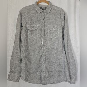 Buckle Grey Mens Snap Button Long Sleeve Shirt Size Large